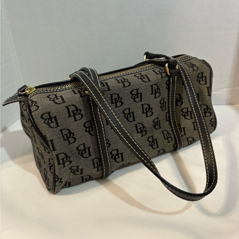 Dooney & Bourke Brown and Black Logo Barrel Shoulder Bag